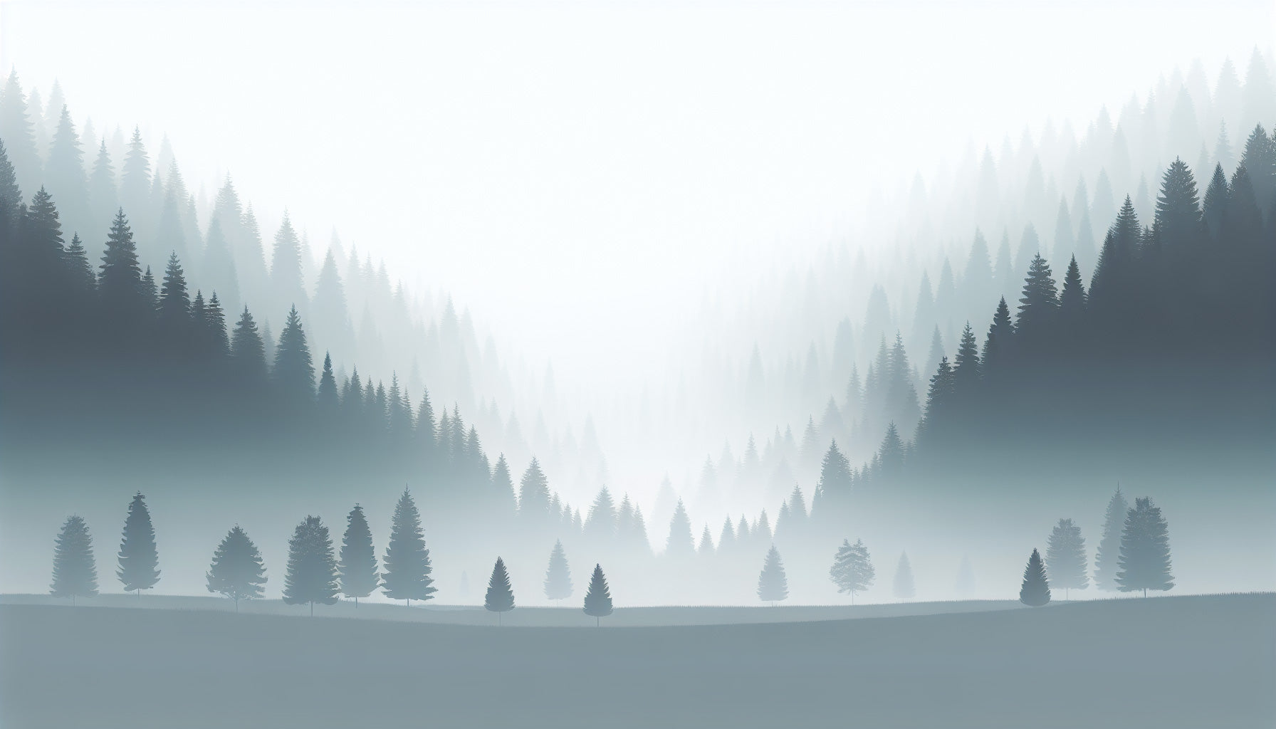 Forest wall mural design file showing detailed pine trees in morning mist