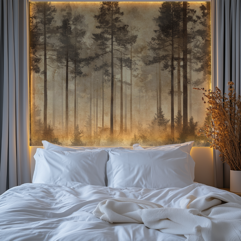 Woodland mural creating cozy atmosphere in reading nook