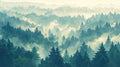 Forest landscape wallpaper creating depth in modern living room with natural light highlighting misty pine trees