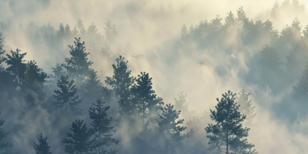 Design file of pine trees in sage green mist showing full pattern detail