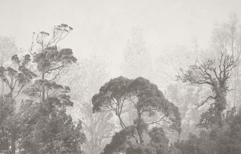 Forest Mural Wallpaper design file showing detailed misty trees in monochrome
