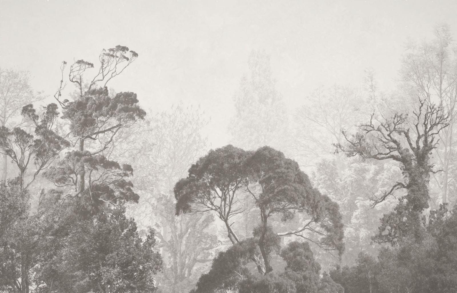Forest Mural Wallpaper design file showing detailed misty trees in monochrome