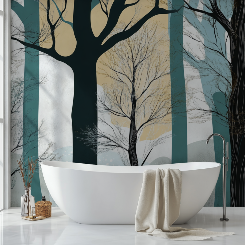 Modern Tree Pattern on feature wall in master bedroom