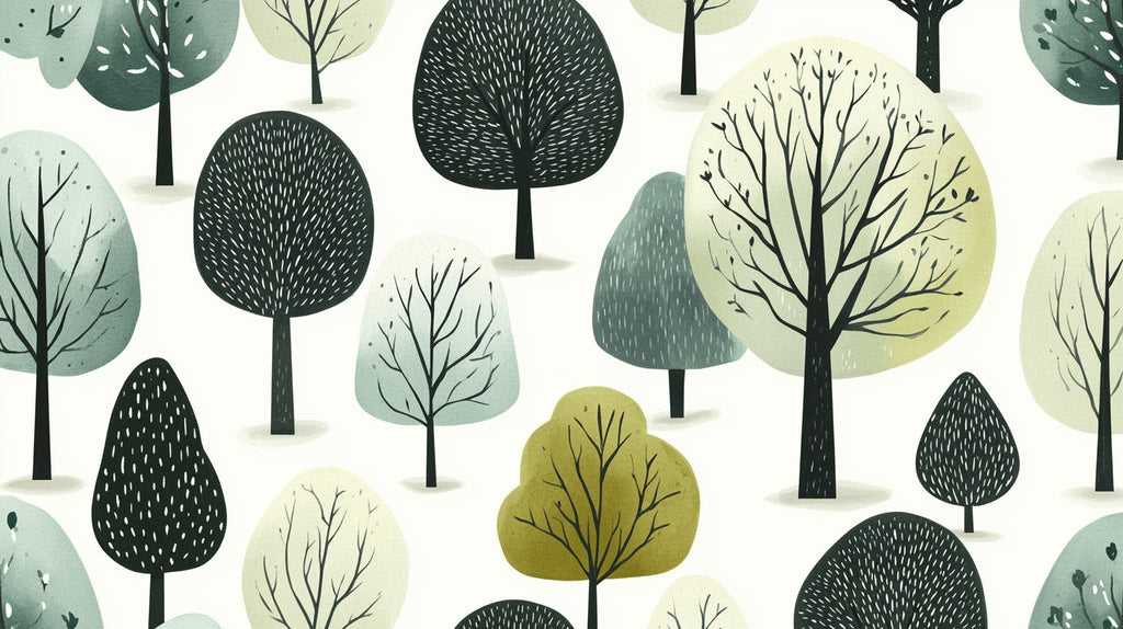 Forest tree pattern wallpaper design file showing detailed modern botanical pattern