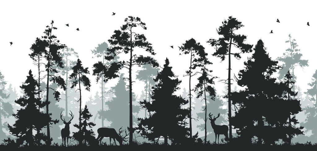 Nordic forest and deer silhouette design file showing detailed pine tree pattern