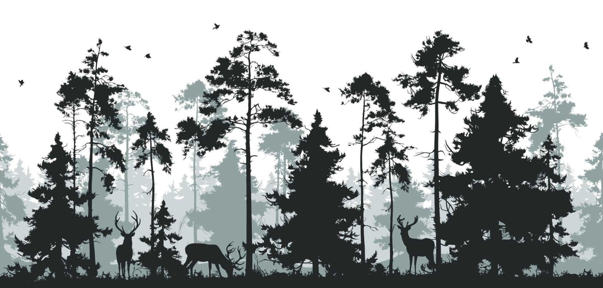 Nordic forest and deer silhouette design file showing detailed pine tree pattern
