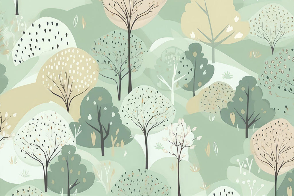 Abstract forest wallpaper design file showing full pattern of pastel green trees