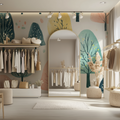 Forest wallpaper mural in bright modern living room showing watercolor tree design in soft pastels