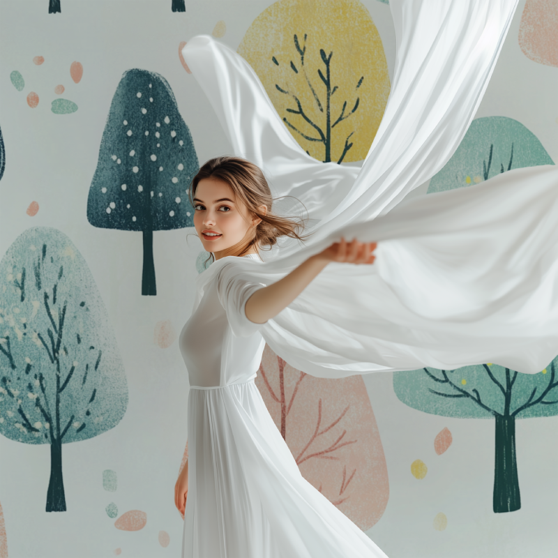 Pastel tree wallpaper adding serenity to reading nook corner