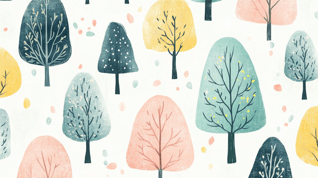 Watercolor forest wallpaper design file showing delicate pastel trees pattern
