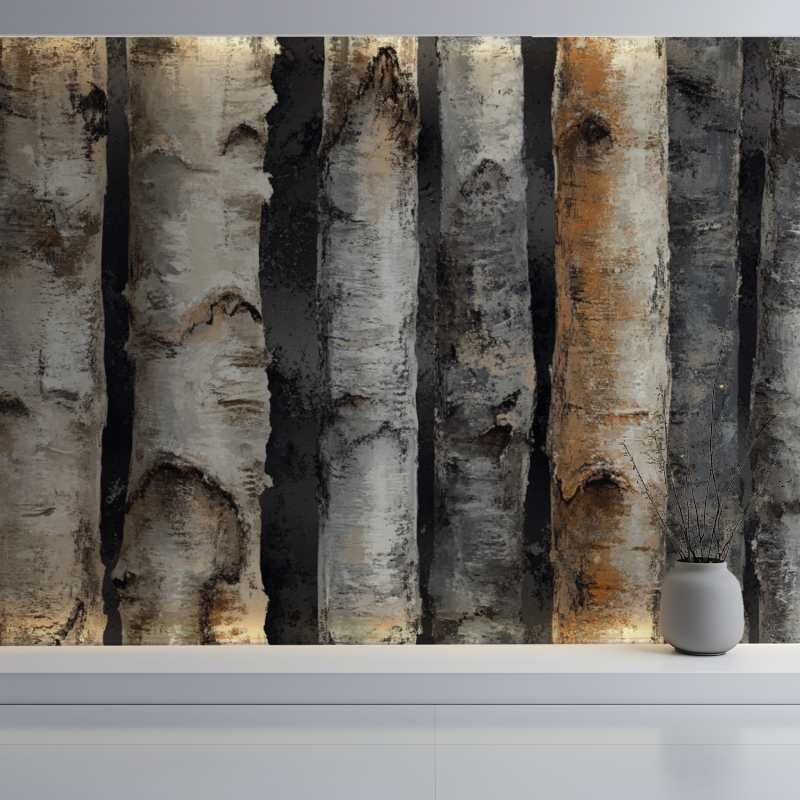 Woodland wall mural bringing nature into a home office space