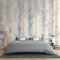 Forest Mural Wallpaper creating a serene atmosphere in a modern living room with white furniture