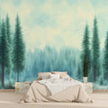 Forest mural wallpaper creating a peaceful atmosphere in a modern living room with natural light
