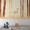 Forest animals wallpaper creating a cozy atmosphere in a modern nursery with natural light