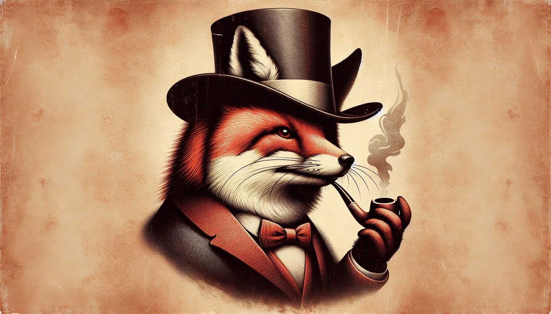 Gentleman Fox design file showing detailed Victorian-style portrait with top hat and pipe