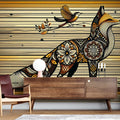 Fox Mandala wallpaper creating a cozy atmosphere in a modern living room with natural light and minimal furniture