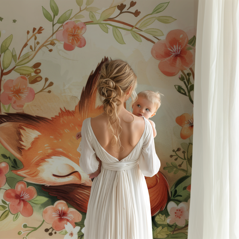 Fox and floral mural creating a dreamy atmosphere in a playroom setting