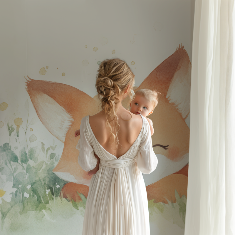 Fox wall mural in toddler bedroom with soft play area
