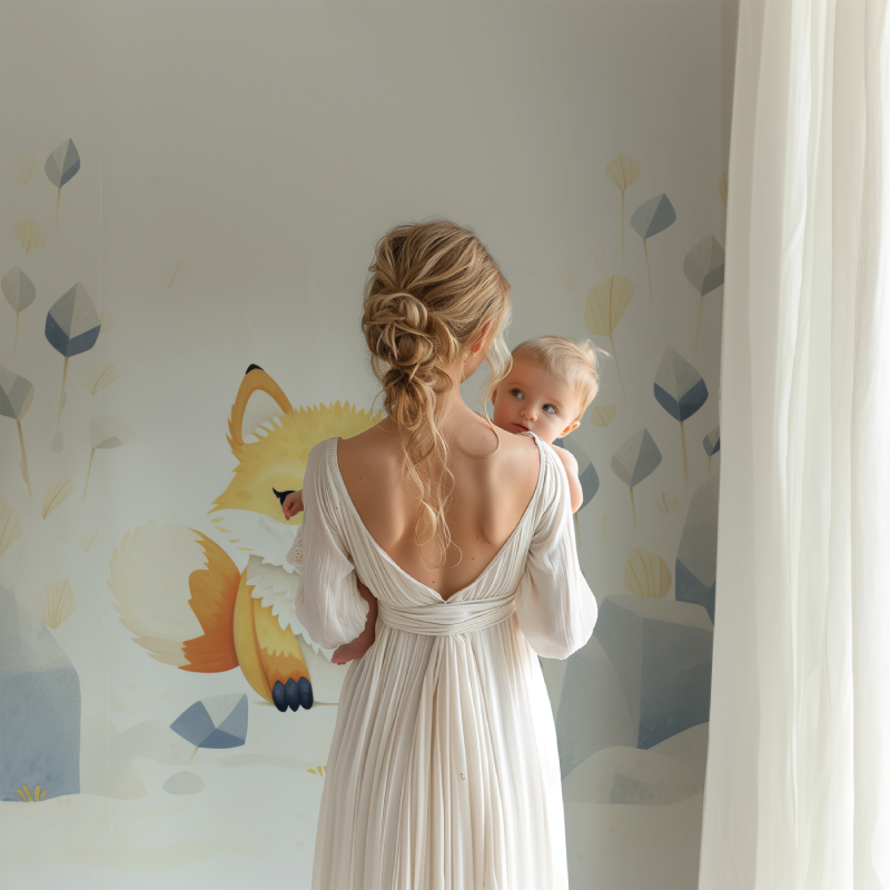 Fox Wall Mural creating a feature wall in a gender-neutral nursery