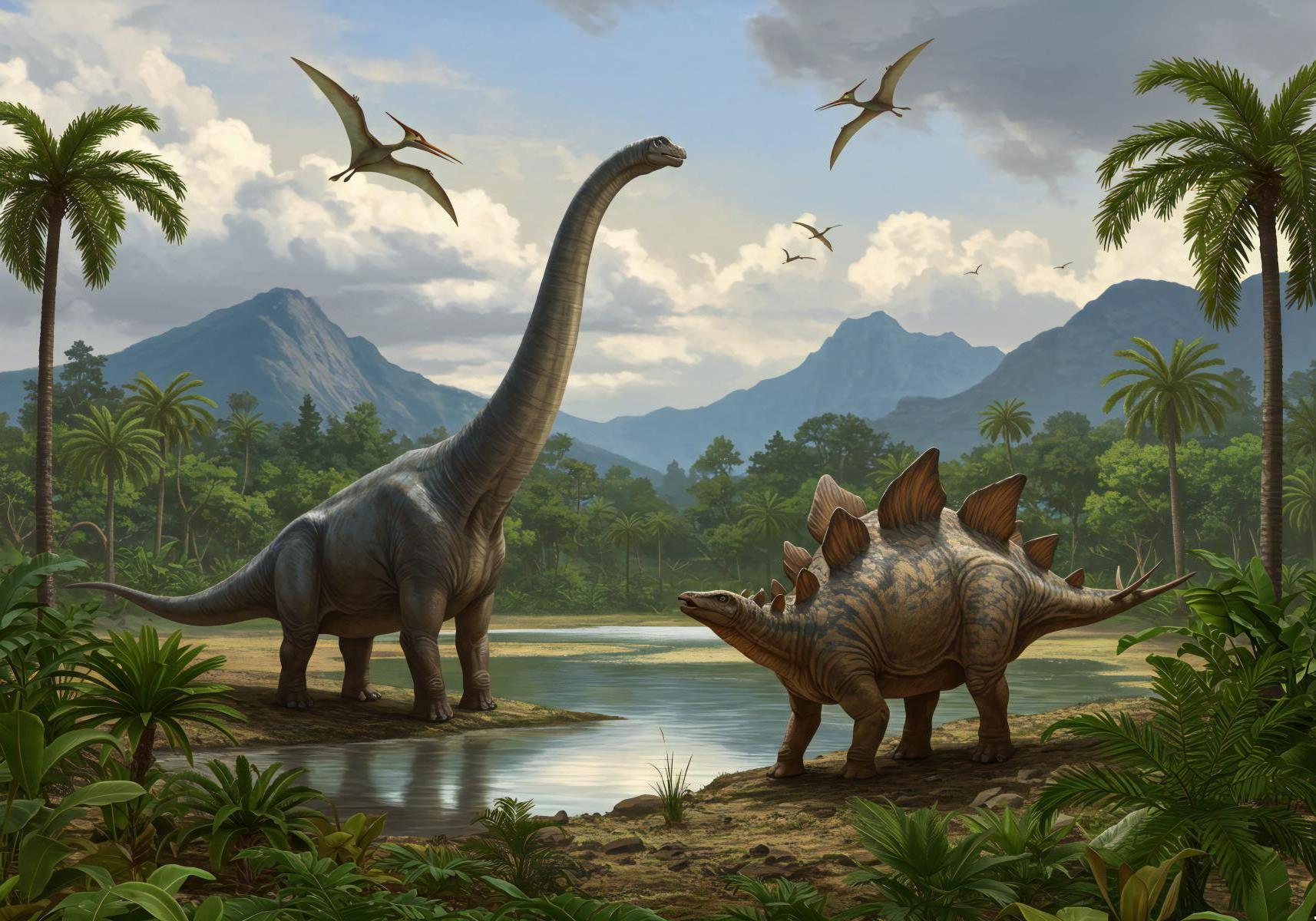 Dinosaur Mural Wallpaper | Jurassic Landscape with Brachiosaurus