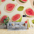 Fresh Fig Pattern Wallpaper creating a bright, modern atmosphere in a stylish kitchen with natural lighting