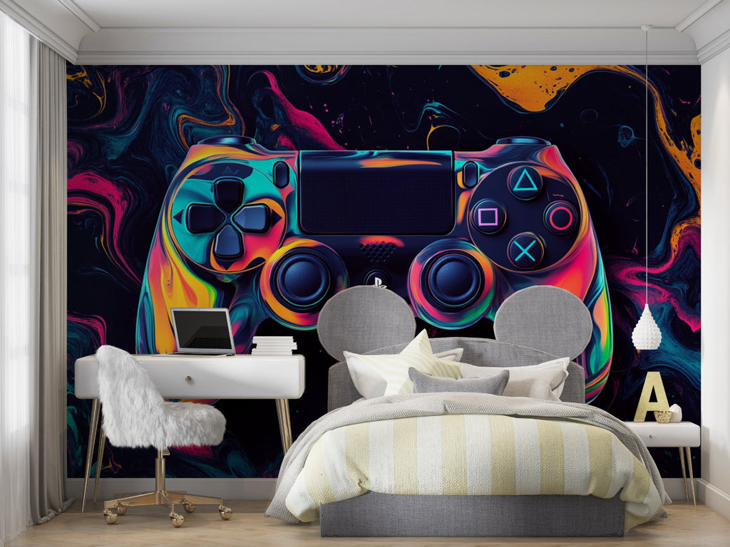 Modern Gaming Controller mural in minimalist gaming setup
