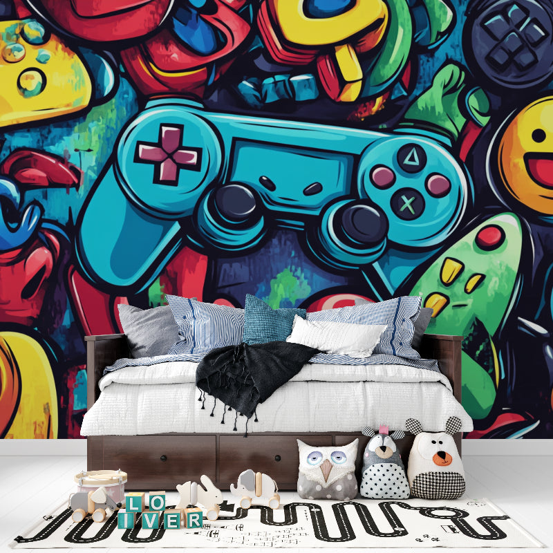 Gaming controller wallpaper transforming simple study into gaming paradise