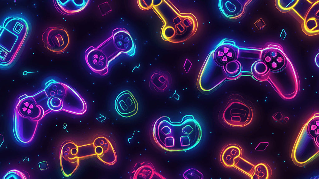 Neon gaming controller wallpaper design file showing detailed pattern and glowing effects