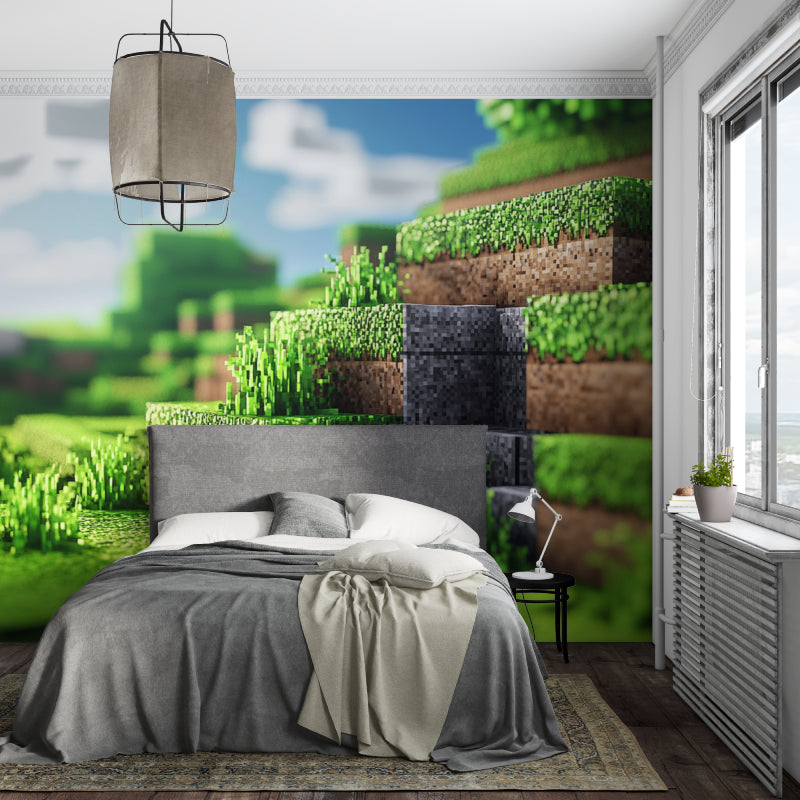 Gaming mural transforming kids gaming corner with colorful pixel design