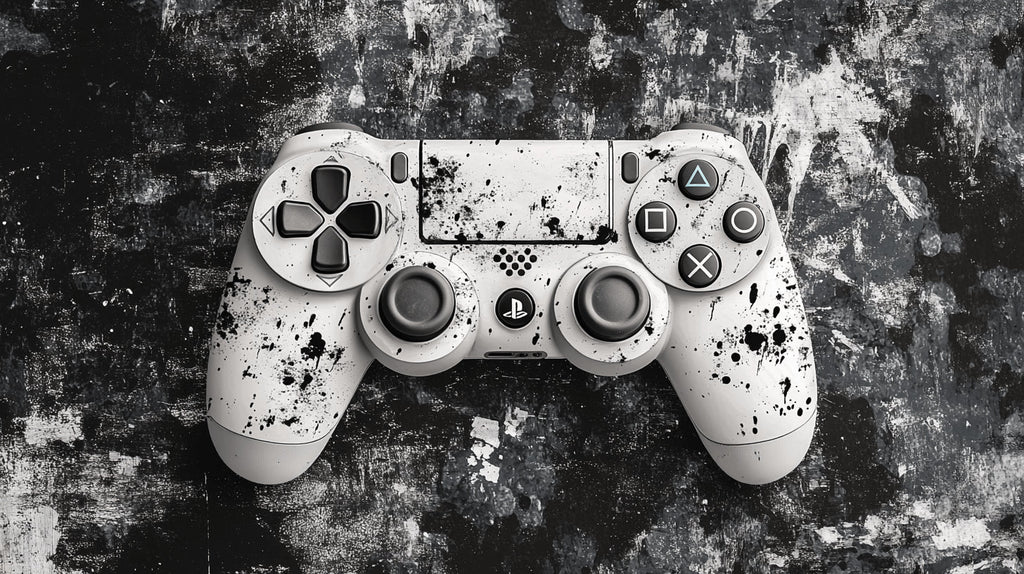 PlayStation controller wallpaper design file showing detailed monochrome pattern