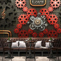 Garden arch wallpaper creating depth in a bright living room with modern furniture