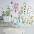 Spring flower wallpaper with butterflies creating a magical atmosphere in a bright nursery with natural light