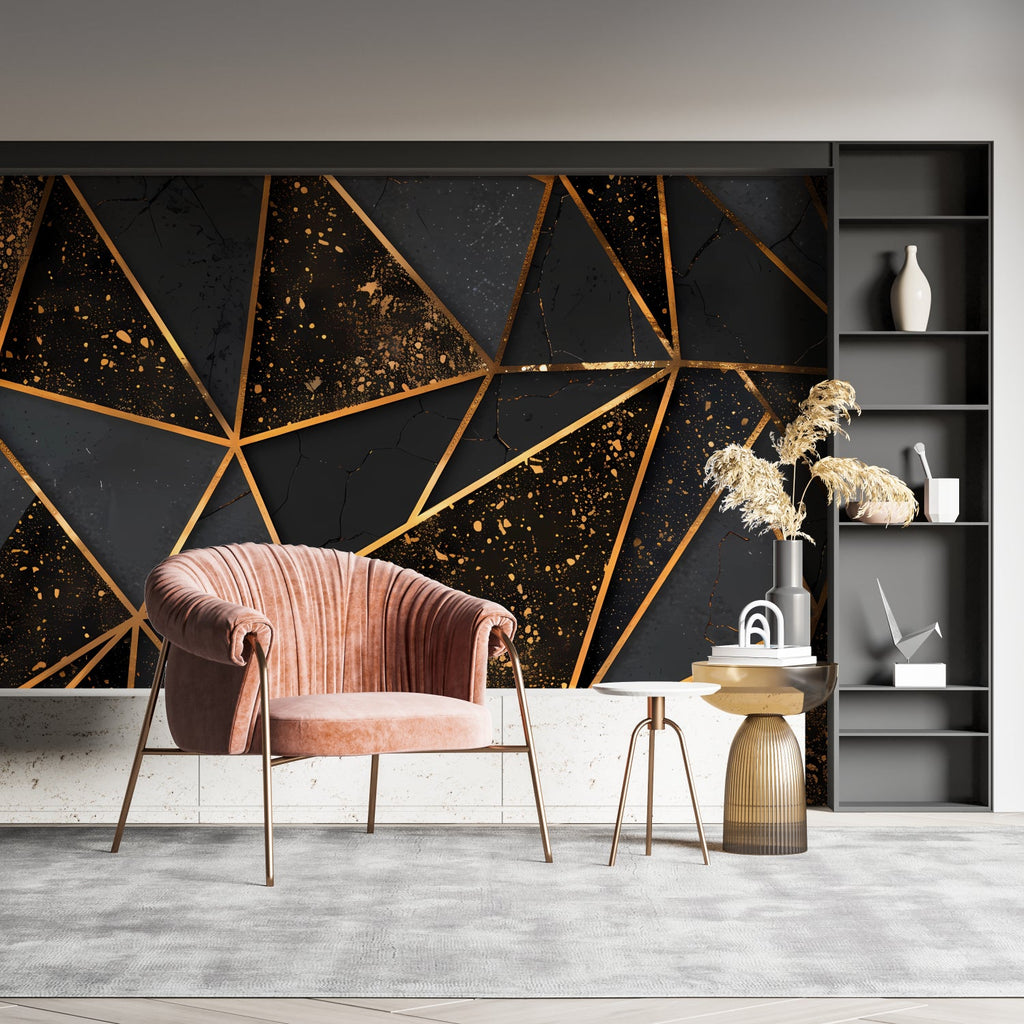 Modern geometric wallpaper making a statement in master bedroom