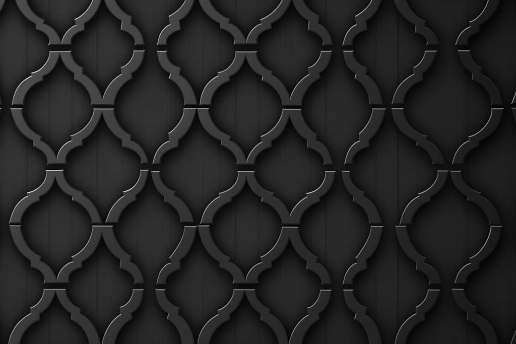 Black geometric lattice pattern design file showing intricate 3D details and shadows