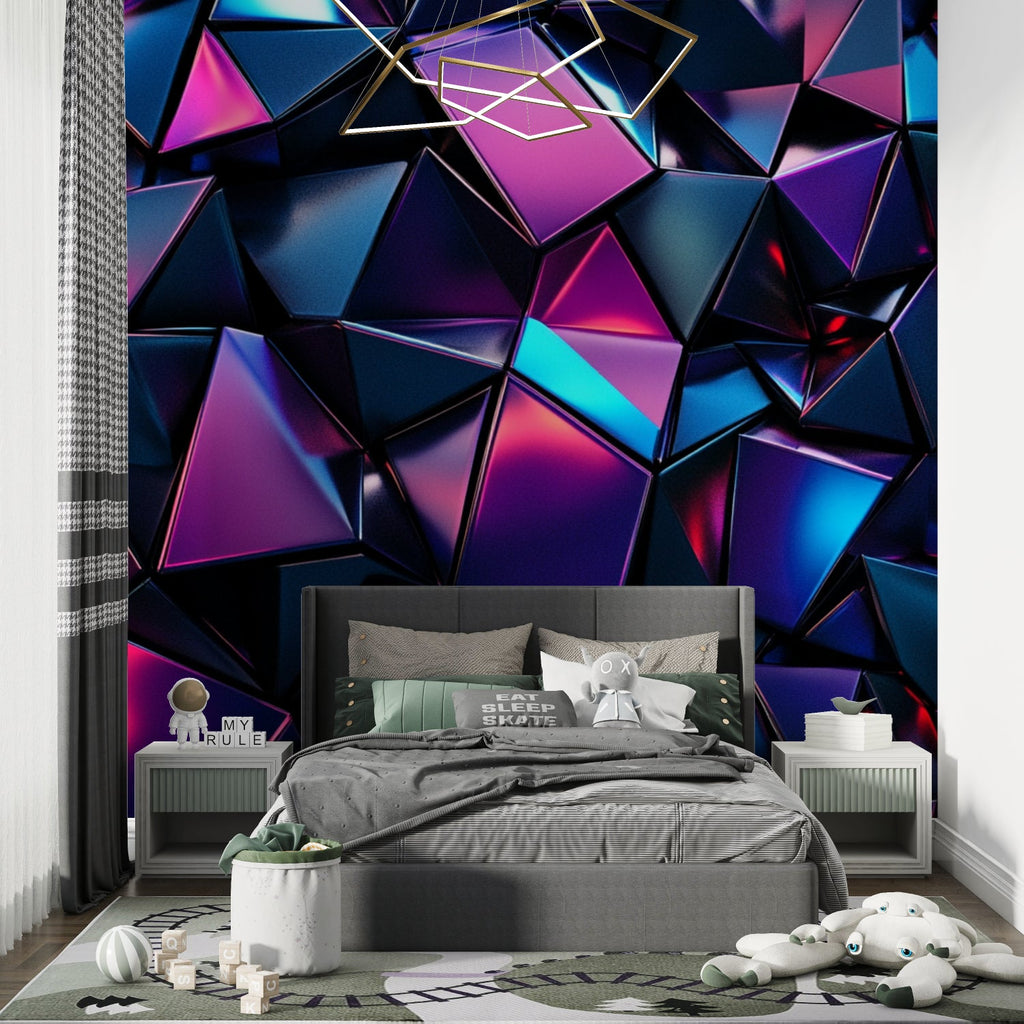 3D neon pattern transforming a creative studio space