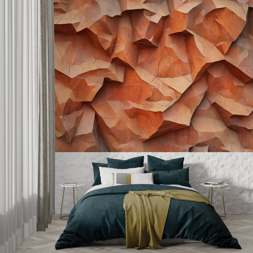 3D geometric wall mural bringing warmth to a home office space