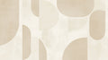 Geometric circle wallpaper in modern living room showing flowing beige curves against white wall
