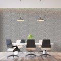 Modern geometric wallpaper in sleek living room showing black and white Art Deco pattern creating depth