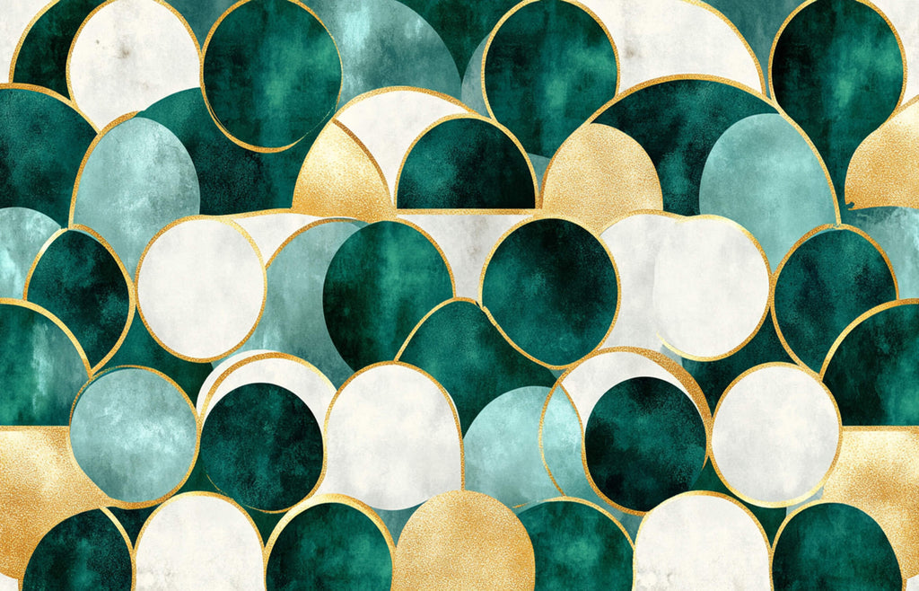 Geometric art deco pattern design file showing intricate green and gold circles
