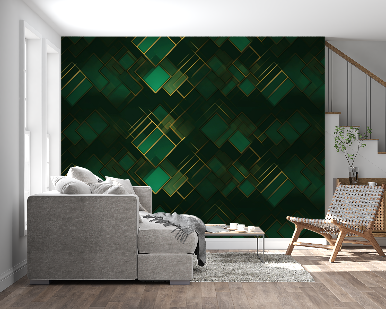 Art deco pattern adding sophistication to hallway with green and gold design