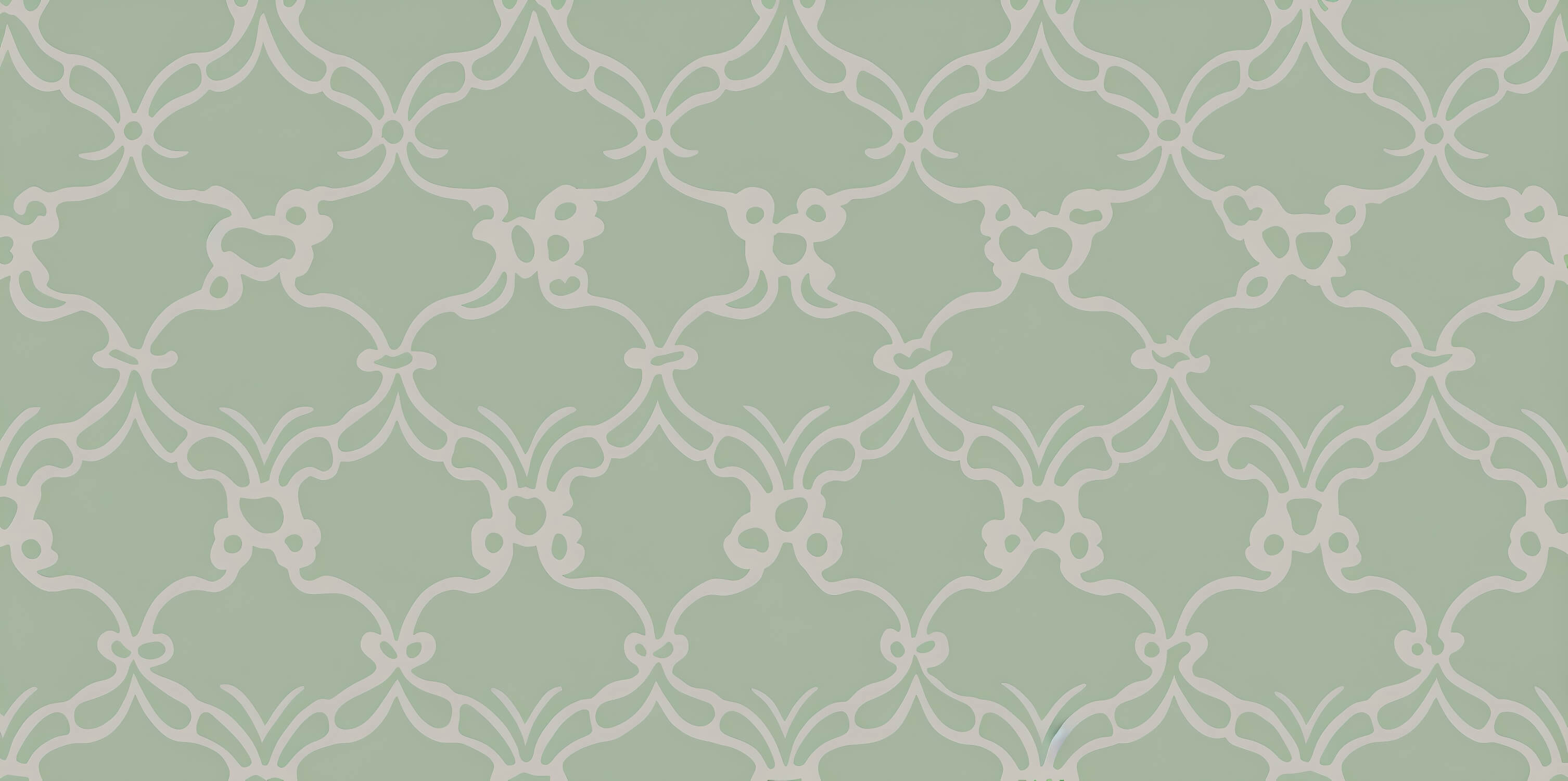 Design file showing the detailed art deco geometric pattern in sage green with flowing curves