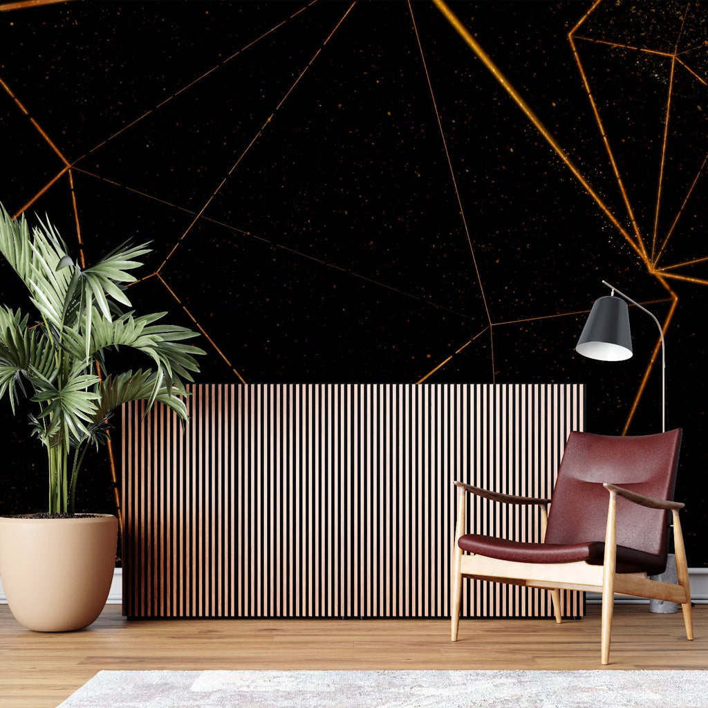 Linear pattern mural wallpaper bringing sophistication to a modern bedroom wall