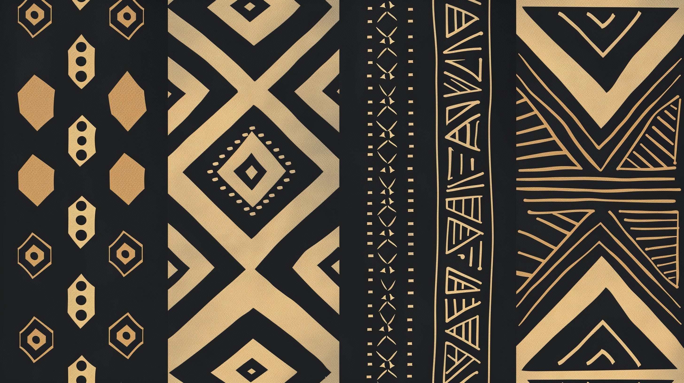 Black and gold geometric tribal pattern design file showing intricate details and metallic elements