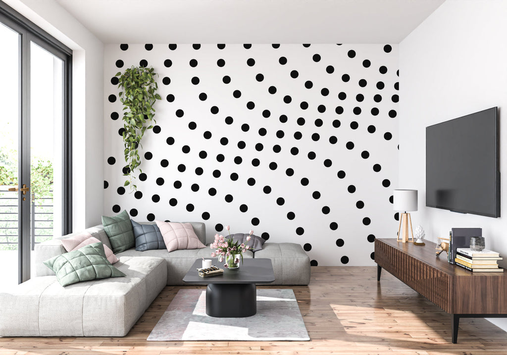 Monochrome geometric wallpaper bringing style to an entrance hallway