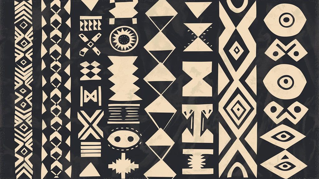 Black and white geometric tribal pattern design file showing detailed African-inspired motifs