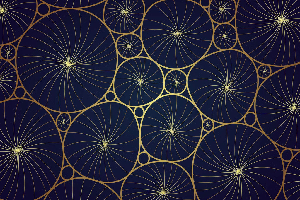 Design file showing detailed blue and gold geometric circle pattern