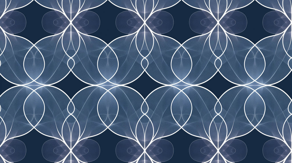 Geometric art deco wallpaper design file showing intricate blue and silver pattern detail