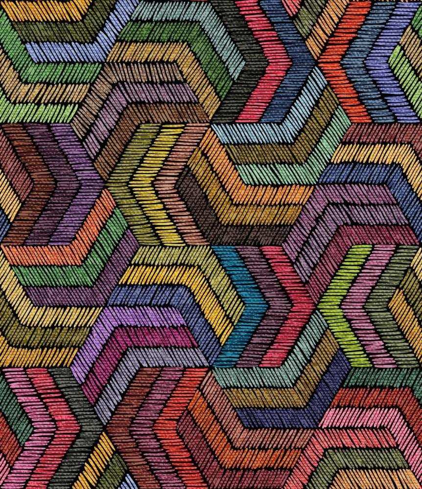 Geometric Rainbow Chevron Pattern design file showing detailed color transitions and line work