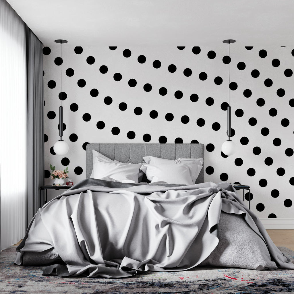 Gold dot pattern creating stunning hallway feature wall with ambient lighting