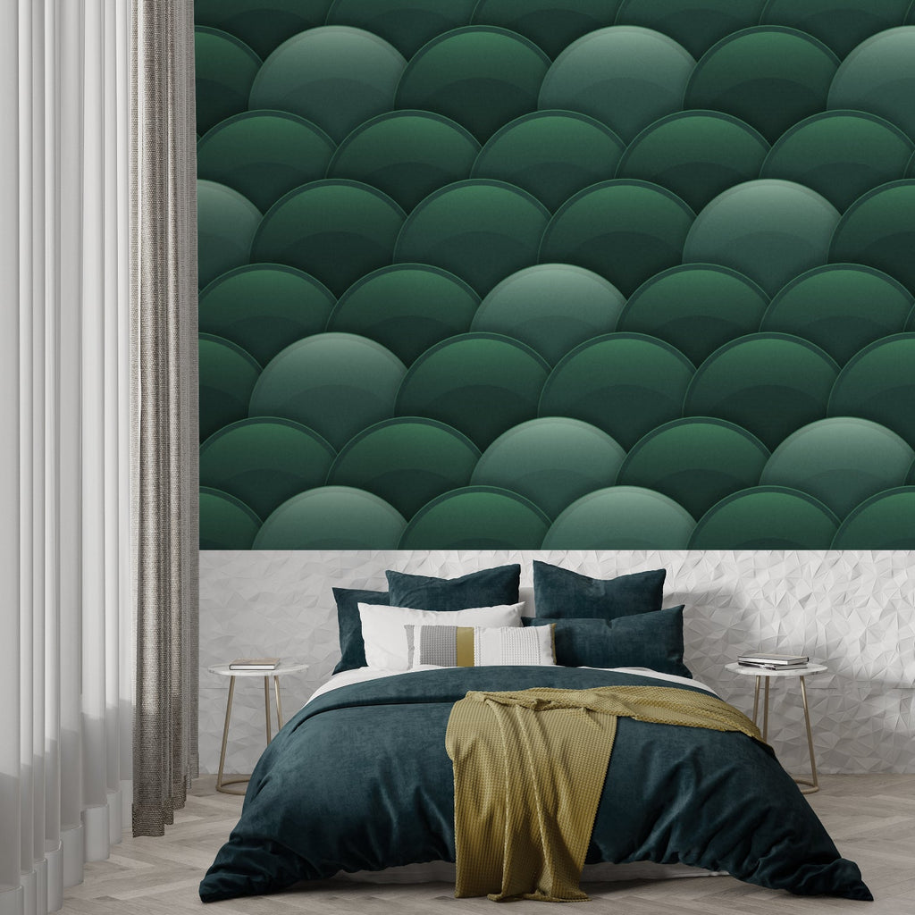 Emerald geometric wallpaper adding luxury to a home office space